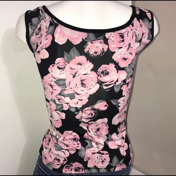 Bizz Girl Black Trim Pink Floral Ruched Tank Top - Picture 4 of 7